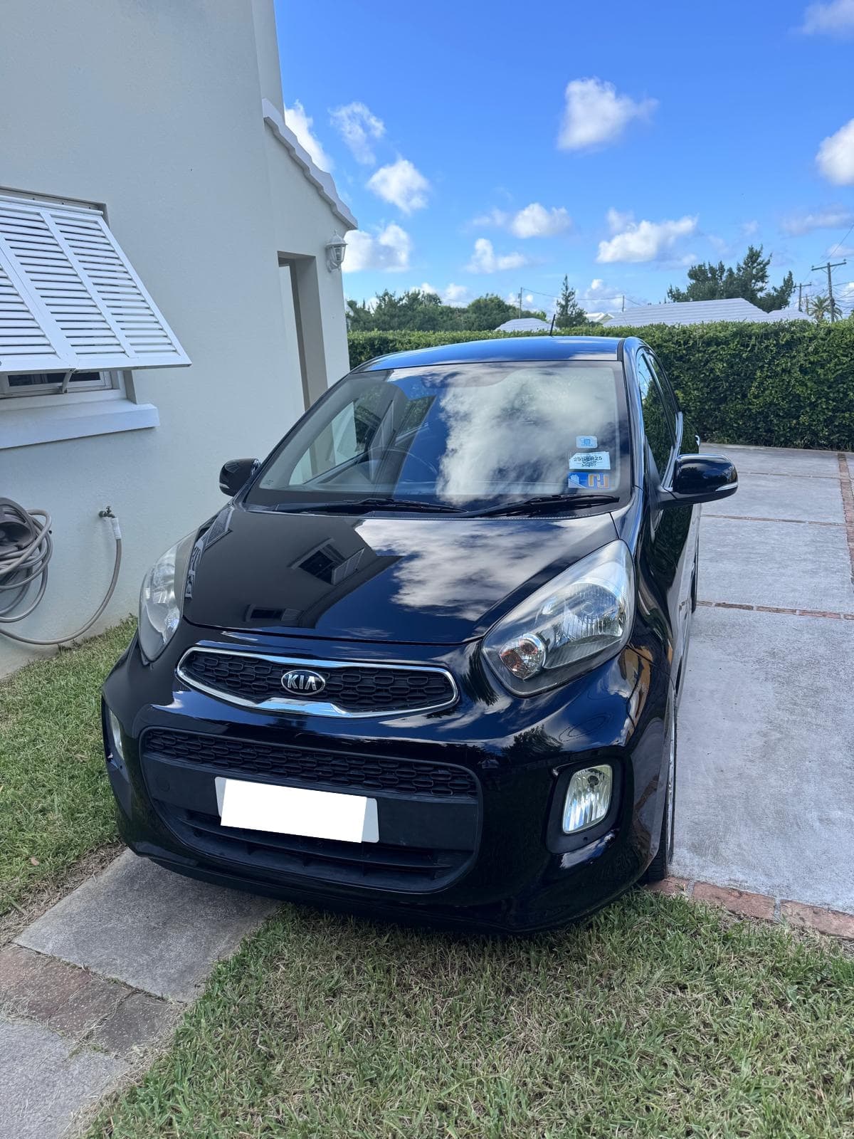 Freshly detailed black car shining in a Bermuda driveway